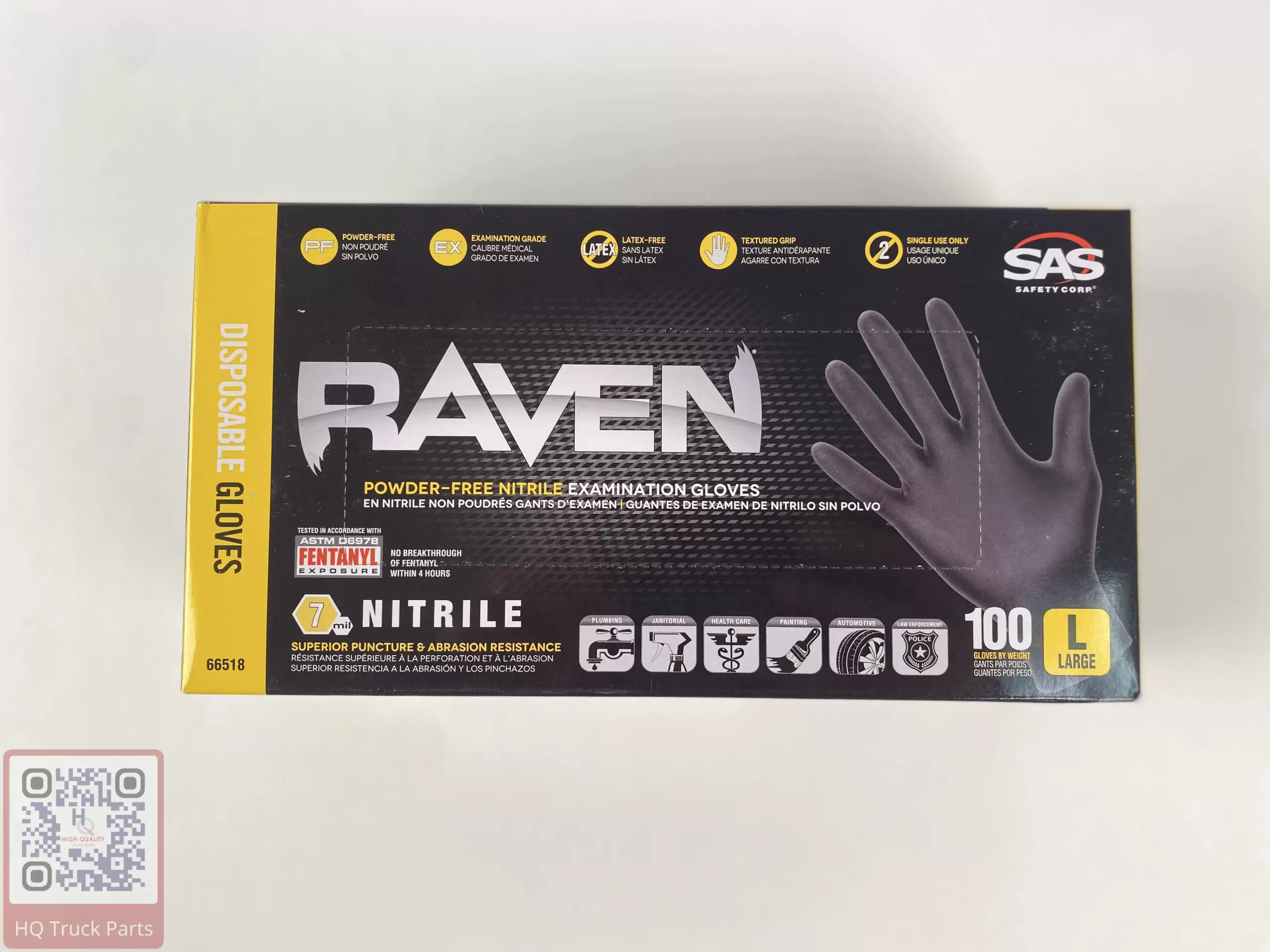 SAS Raven Nitrile 7 Mil Exam Grade Disposable Gloves Box Of 100