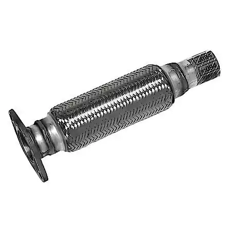 Braided mesh exhaust flex pipe with inner bellows and flanged ends for automotive or light truck exhaust systems